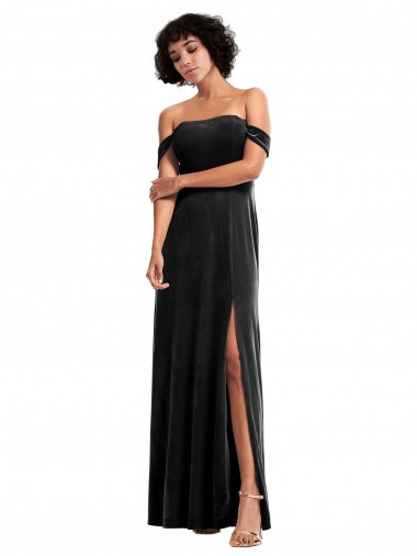 Best Sleeveless Long Strapless A-Line Stretch Velvet Evening Dress UK