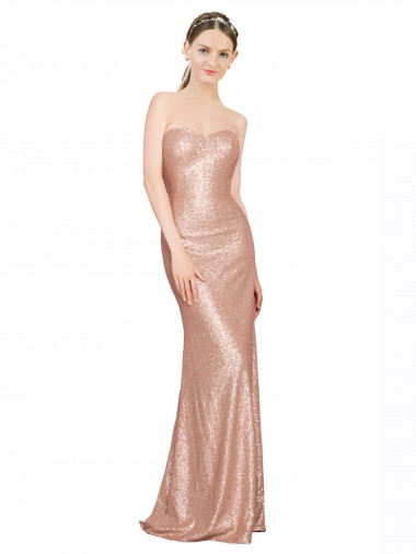 Best Sleeveless Low Back Long Sweetheart A-Line Sequin Evening Dress UK