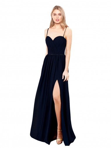 Best Sleeveless Long Sweetheart A-Line Dark Navy Evening Dress UK