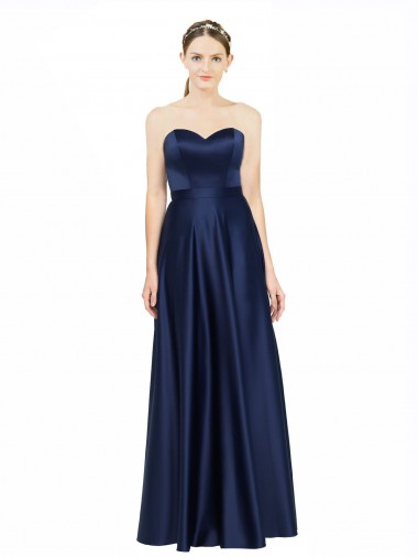 Best Sleeveless Low Back Long Sweetheart A-Line Stretch Satin Evening Dress UK