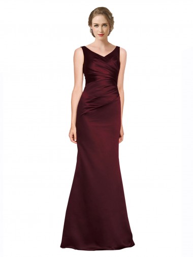 Best Sleeveless Low Back Long V-Neck A-Line Burgundy Evening Dress UK