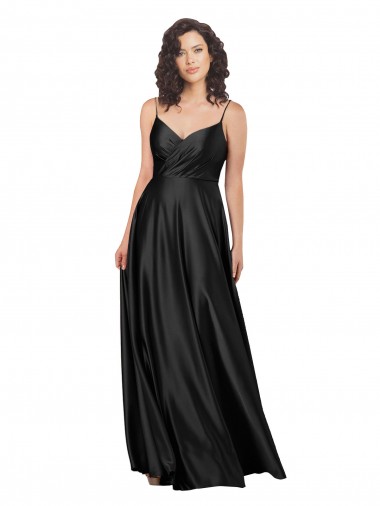 Best Sleeveless Low Back Long V-Neck A-Line Silky Satin Evening Gown UK