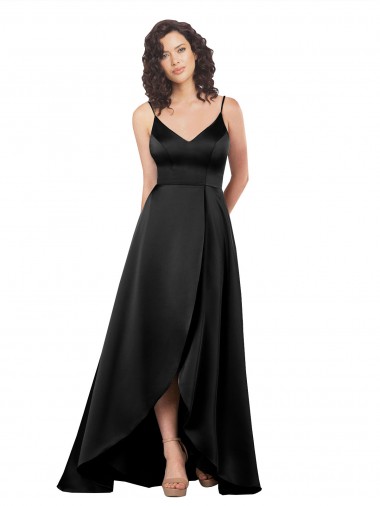 Best Sleeveless V-Back Long V-Neck A-Line Black Evening Dress UK