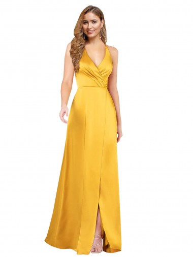 Best Sleeveless Open Back Long V-Neck A-Line Evening Dress UK