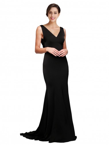 Best Sleeveless Low Back Sweep Train V-Neck A-Line Evening Dress UK