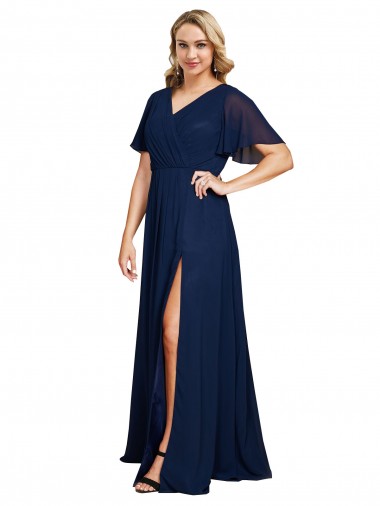 Best Short Flutter Sleeves Long V-Neck A-Line Plus Size Evening Dress UK