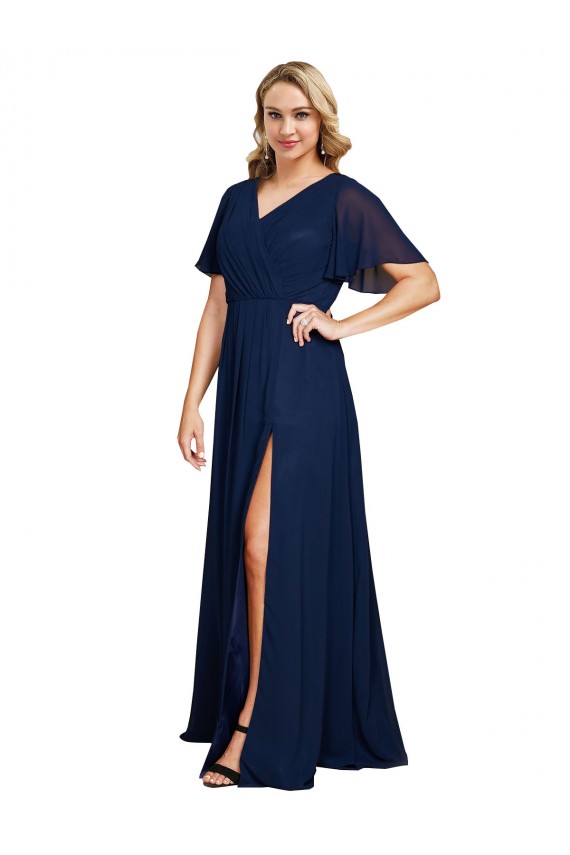 Best Short Flutter Sleeves Long V-Neck A-Line Plus Size Evening Dress UK