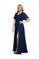 Best Short Flutter Sleeves Long V-Neck A-Line Plus Size Evening Dress UK