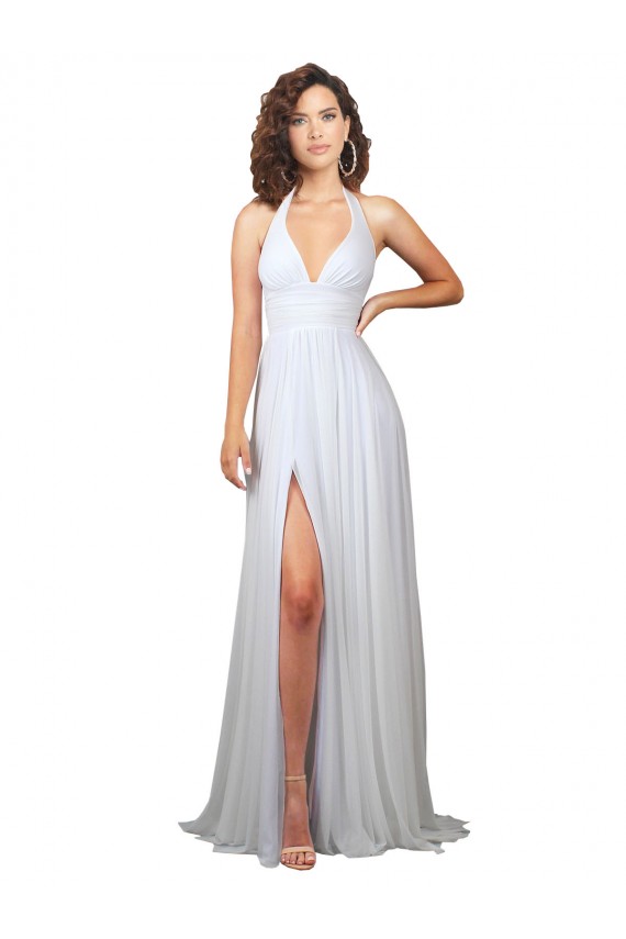 Best Sleeveless Low Back Sweep Train V-Neck A-Line Semi Formal Evening Dress UK