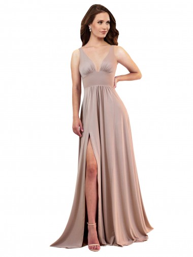 Best Sleeveless Low Back Long V-Neck A-Line Sexy Evening Dress UK