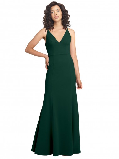 Best Sleeveless V-Back Long V-Neck A-Line Midnight Green Evening Gown UK