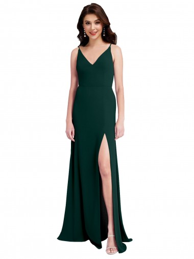 Best Sleeveless V-Back Long V-Neck A-Line Midnight Green Evening Dress UK