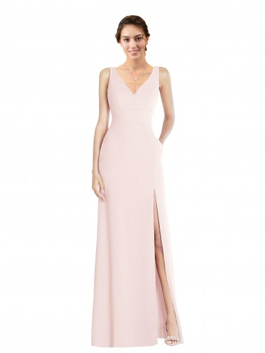 Best Sleeveless Low Back Long V-Neck A-Line Semi Formal Evening Dress UK