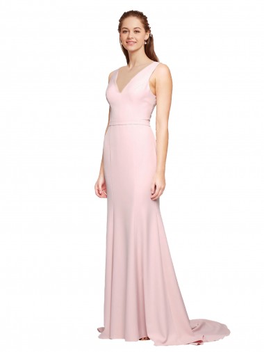 Best Sleeveless V-Back Sweep Train V-Neck A-Line Semi Formal Evening Gown UK