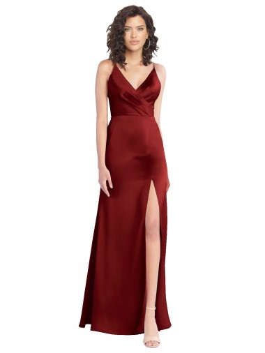 Best Sleeveless V-Back Long V-Neck A-Line Stretch Satin Evening Gown UK