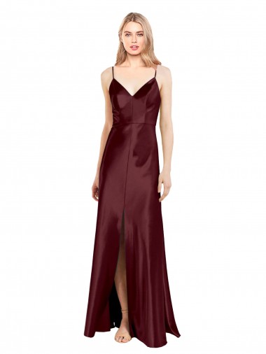 Best Sleeveless Long V-Neck A-Line Stretch Satin Evening Dresses UK