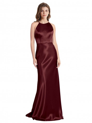 Best Sleeveless Long V-Neck A-Line Stretch Satin Evening Gown UK