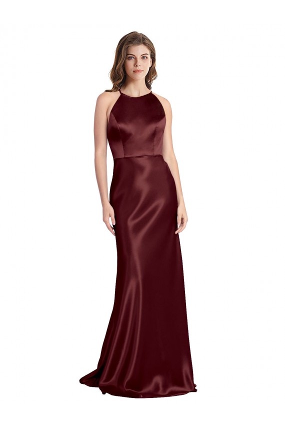 Best Sleeveless Long V-Neck A-Line Stretch Satin Evening Gown UK