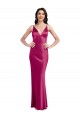 Best Sleeveless Low Back Long V-Neck A-Line Stretch Satin Sexy Evening Dress UK