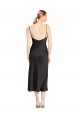 Best Sleeveless Low Back Midi Length Cowl Neck A-Line Stretch Satin Evening Dress UK