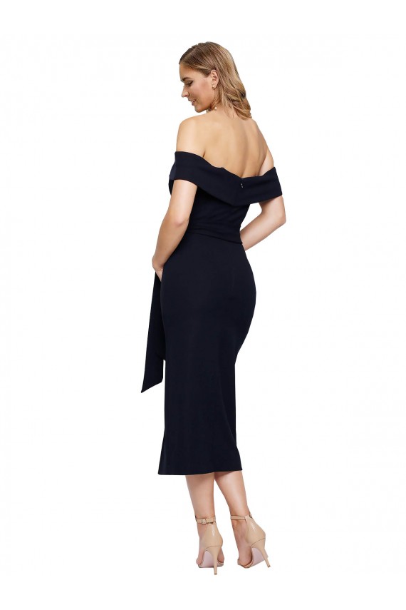 Best Sleeveless Low Back Midi Length Square Neck Sheath Evening Dress UK