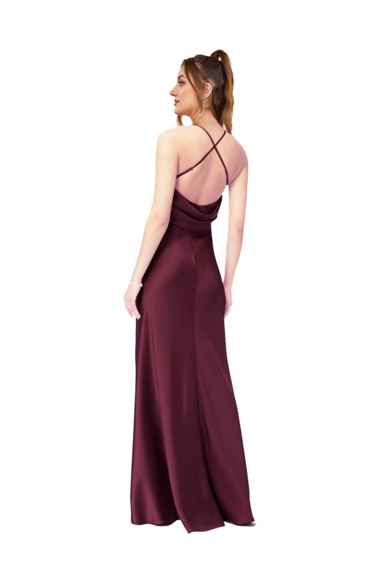 Best Sleeveless Open Back Long V-Neck Sheath Silky Satin Evening Dress UK