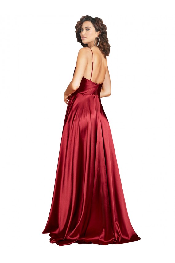 Best Sleeveless Low Back Long Cowl Neck A-Line Sexy Evening Dress UK