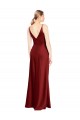 Best Sleeveless V-Back Long V-Neck A-Line Stretch Satin Evening Dress UK