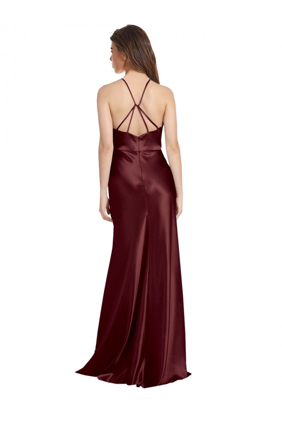 Best Sleeveless Long V-Neck A-Line Stretch Satin Evening Gown UK