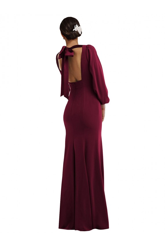 Best Long Sleeves Open Back Long Bateau Neck Trumpet Evening Dress UK