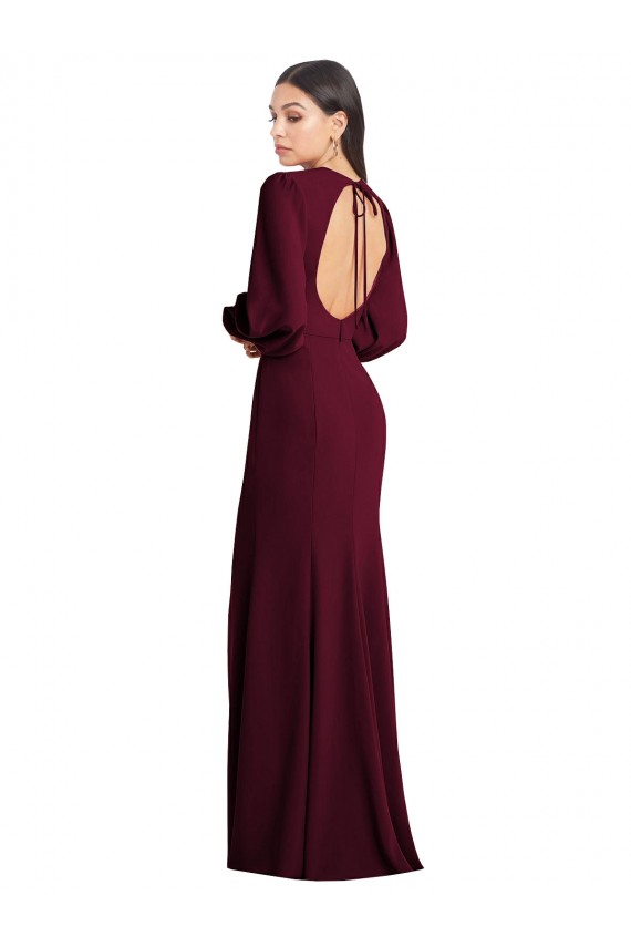 Best Puff Sleeves Open Back Long Bateau Neck Trumpet Evening Dress UK