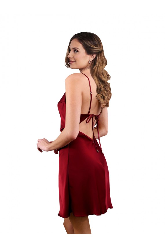 Best Sleeveless Open Back Midi Length Cowl Neck Sheath Burgundy Sexy Evening Dress UK