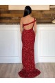 Best Sleeveless Sweep Train One Shoulder Sheath Burgundy Evening Dress UK