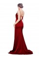 Best Sleeveless Open Back Sweep Train Cowl Neck Sheath Burgundy Evening Dress UK