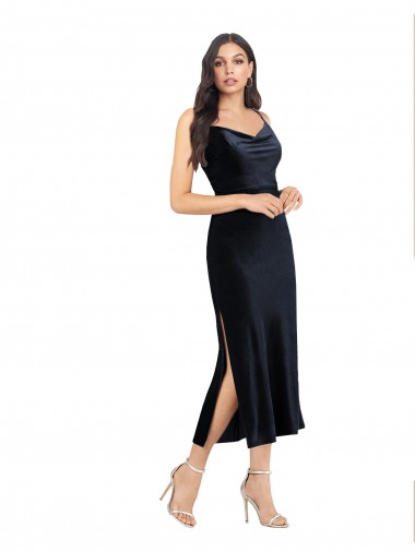 Best Sleeveless Low Back Midi Length Cowl Neck Column Evening Dress UK