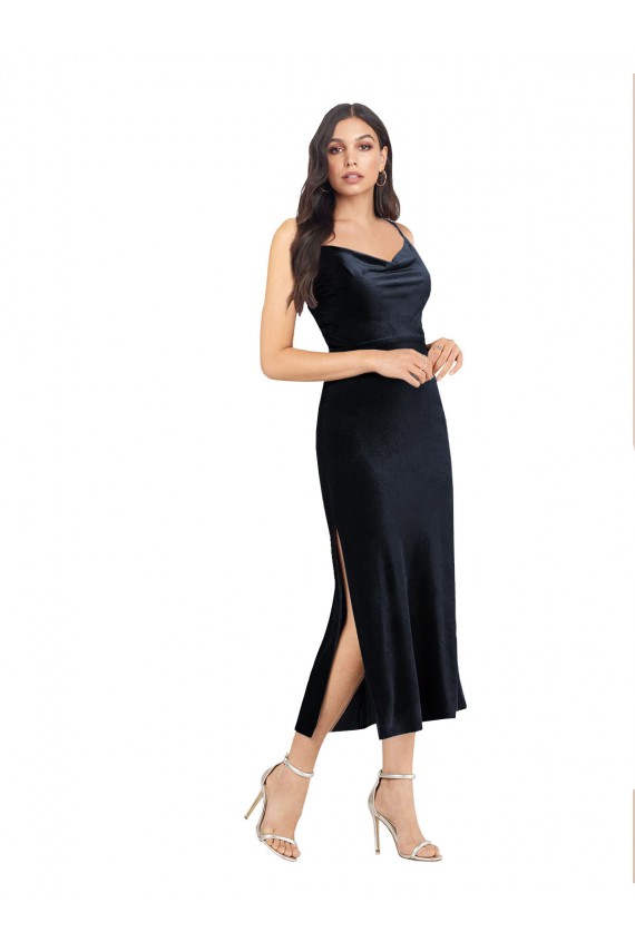 Best Sleeveless Low Back Midi Length Cowl Neck Column Evening Dress UK