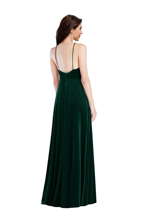 Best Sleeveless Long High Neck A-Line Stretch Velvet Maxi Evening Dress UK