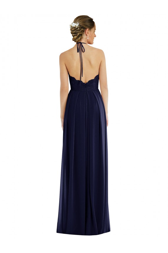 Best Sleeveless Open Back Long Halter Neck A-Line Dark Navy Maxi Evening Dress UK