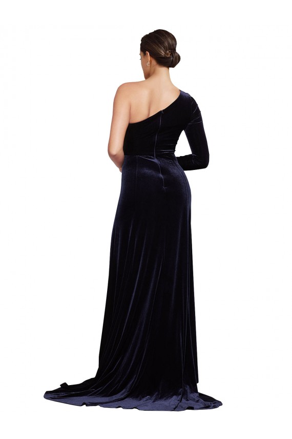 Best Long Sleeves Sweep Train One Shoulder A-Line Evening Dress UK