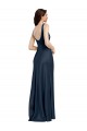 Best Sleeveless Low Back Long Square Neck A-Line Stretch Satin Bridal Party Dress UK