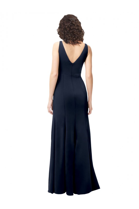 Best Sleeveless V-Back Long High Neck A-Line Dark Navy Evening Dress UK