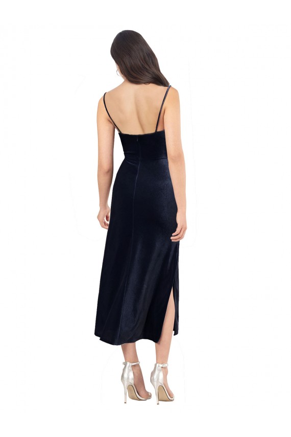 Best Sleeveless Low Back Midi Length Cowl Neck Column Evening Dress UK