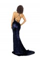 Best Sleeveless Open Back Long V-Neck Mermaid Dark Navy Sexy Evening Dress UK