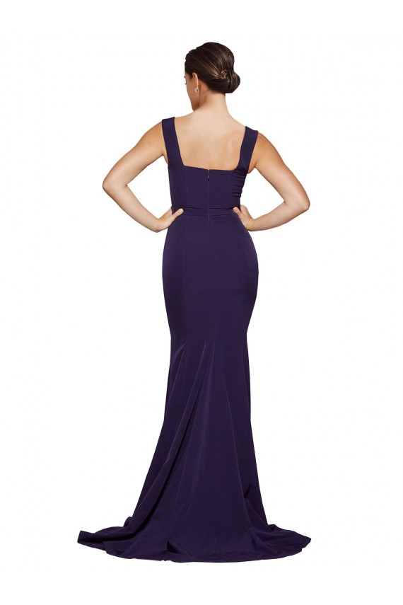 Best Sleeveless Sweep Train Square Neck Sheath Stretch Crepe Semi Formal Evening Dress UK