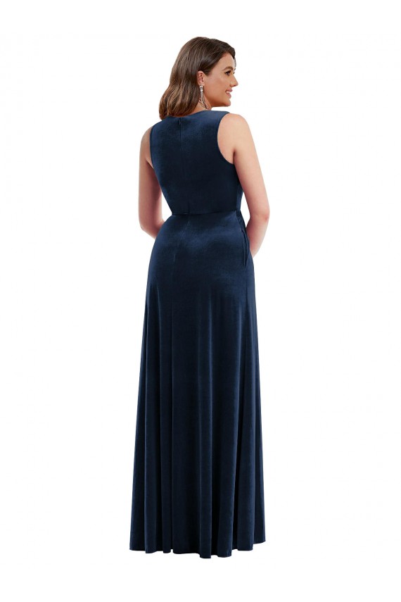 Best Sleeveless Long V-Neck Sheath Stretch Velvet Maxi Evening Dress UK