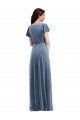 Best Flutter Sleeves Long V-Neck A-Line Stretch Velvet Maxi Evening Dress UK