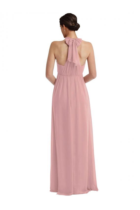 Best Sleeveless Long Halter Neck A-Line Soft Chiffon Maxi Evening Dress UK