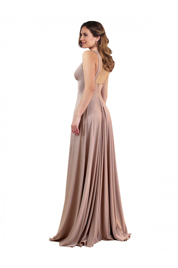 Best Sleeveless Low Back Long V-Neck A-Line Sexy Evening Dress UK