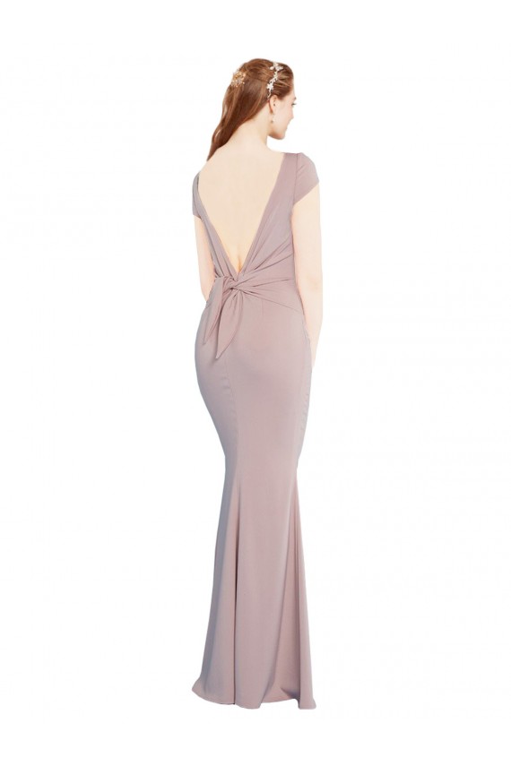 Best Cap Sleeves Tie Back Long Boat Neck Mermaid Evening Dress UK