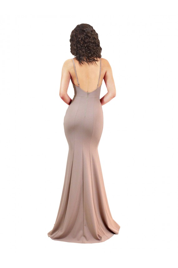 Best Sleeveless Low Back Long V-Neck Mermaid Stretch Crepe Sexy Evening Dress UK